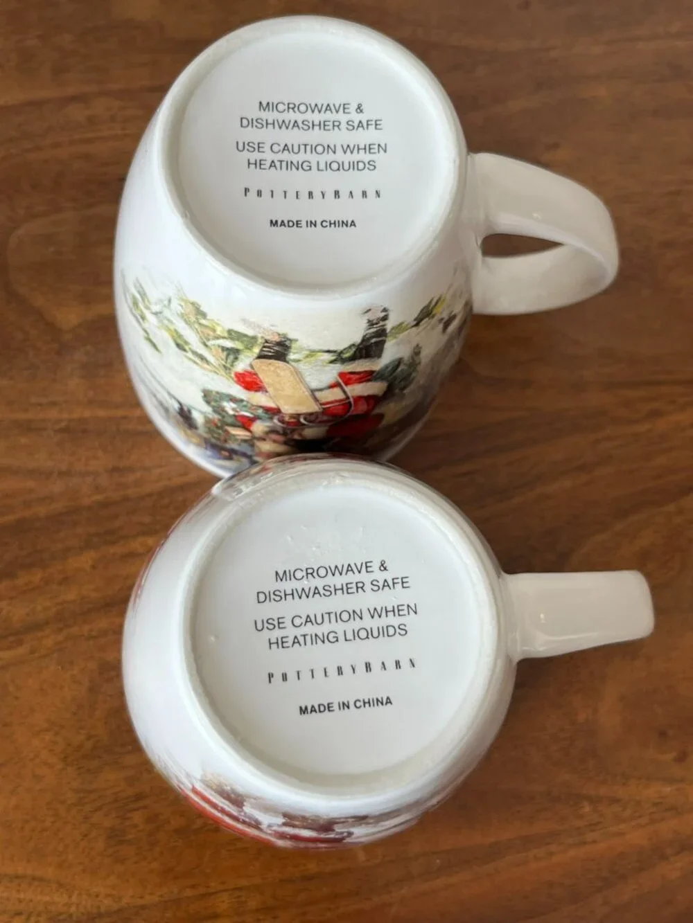 2 Pottery Barn Nostalgic Santa Christmas Village Mugs Stoneware Coffee Cups